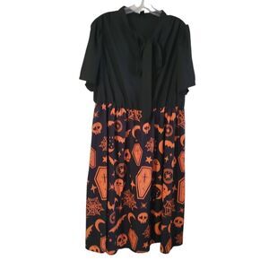 SHEIN Black and Orange Flutter Sleeve Midi Sundress